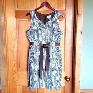 Robbie Bee Sz. 12 Lined Belted‎ Brown & White Sleeveless Dress